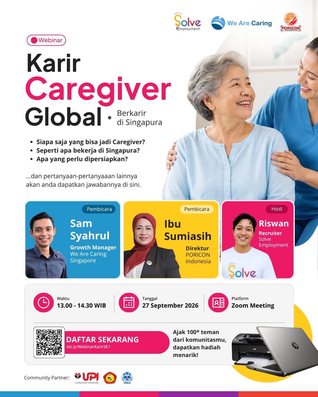 Karir Caregiver Global webinar poster: a free session on building a caregiver career in Singapore